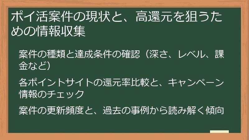 ポイ活案件の現状と、高還元を狙うための情報収集