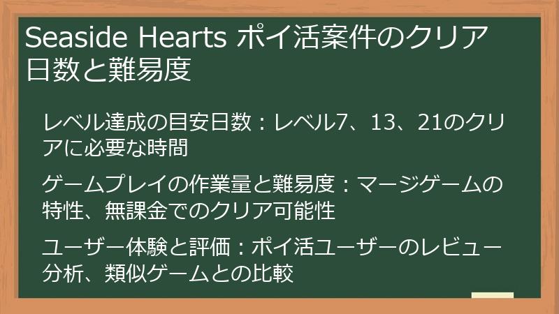 Seaside Hearts ポイ活案件のクリア日数と難易度