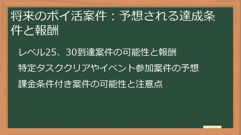 将来のポイ活案件：予想される達成条件と報酬