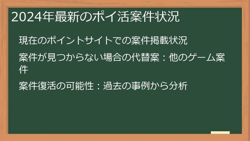 2024年最新のポイ活案件状況