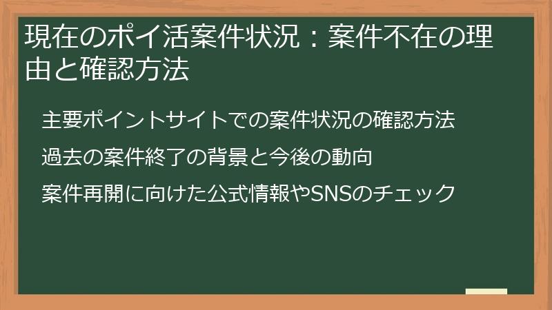 現在のポイ活案件状況：案件不在の理由と確認方法