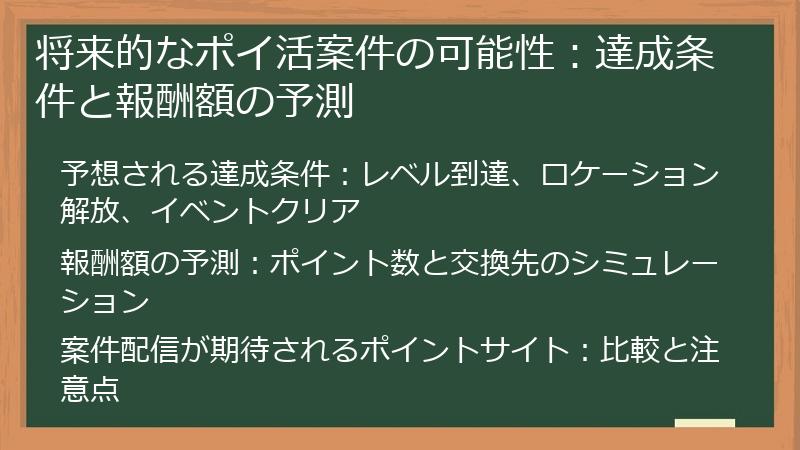 将来的なポイ活案件の可能性：達成条件と報酬額の予測