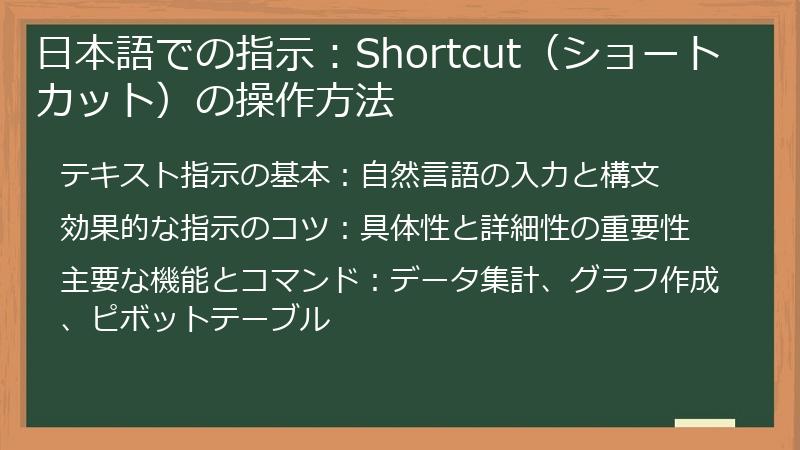 日本語での指示：Shortcut（ショートカット）の操作方法