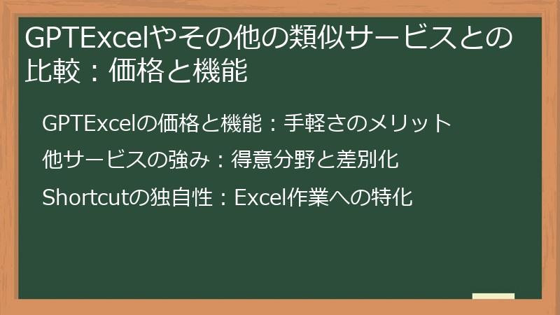 GPTExcelやその他の類似サービスとの比較：価格と機能
