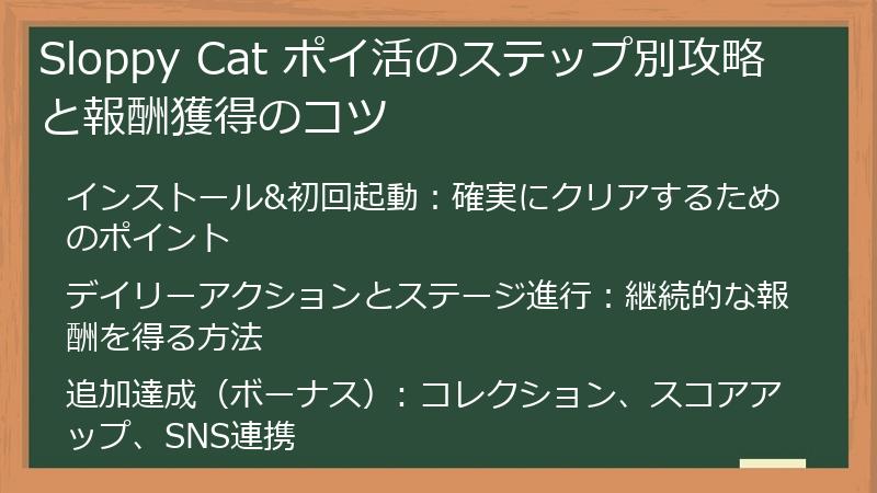 Sloppy Cat ポイ活のステップ別攻略と報酬獲得のコツ