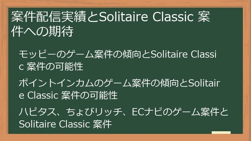 案件配信実績とSolitaire Classic 案件への期待