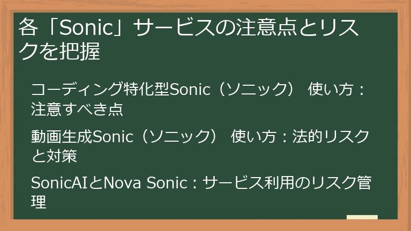 各「Sonic」サービスの注意点とリスクを把握