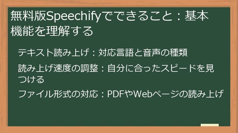 無料版Speechifyでできること:基本機能を理解する