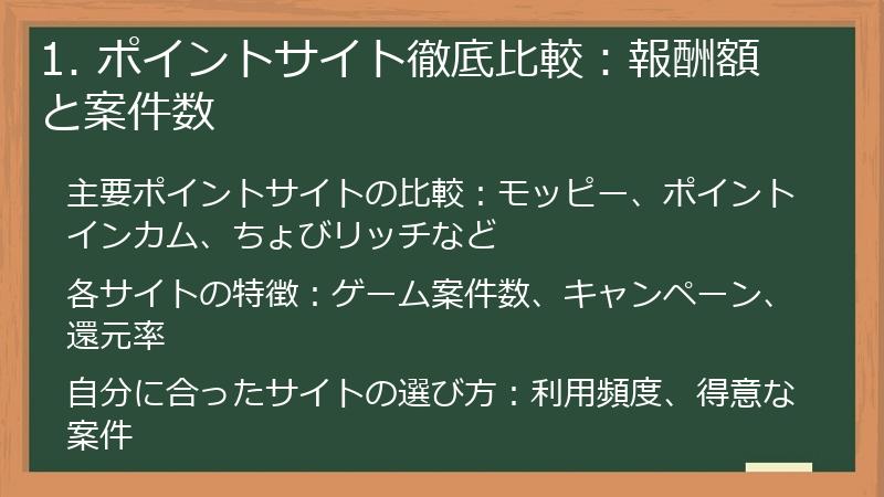 1. ポイントサイト徹底比較：報酬額と案件数