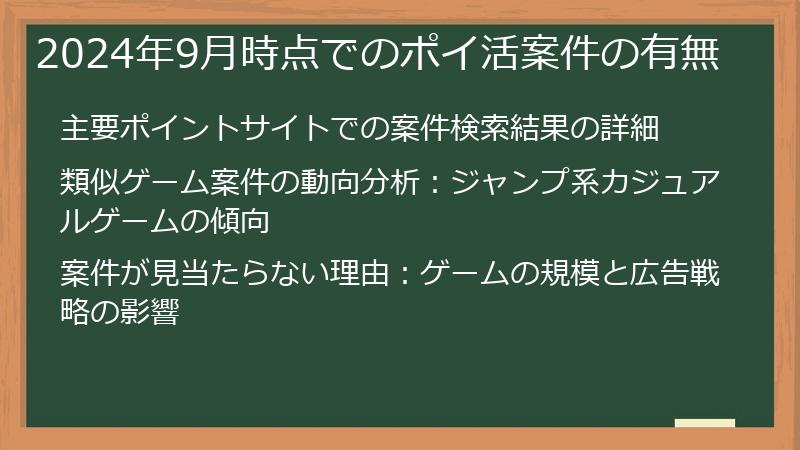 2024年9月時点でのポイ活案件の有無