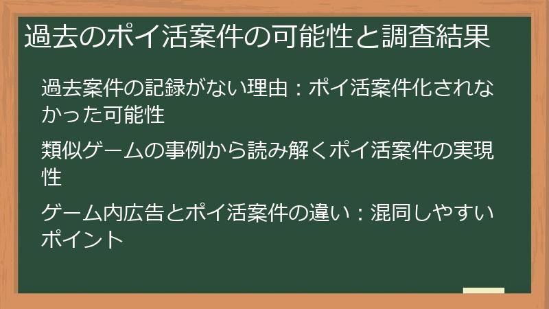 過去のポイ活案件の可能性と調査結果