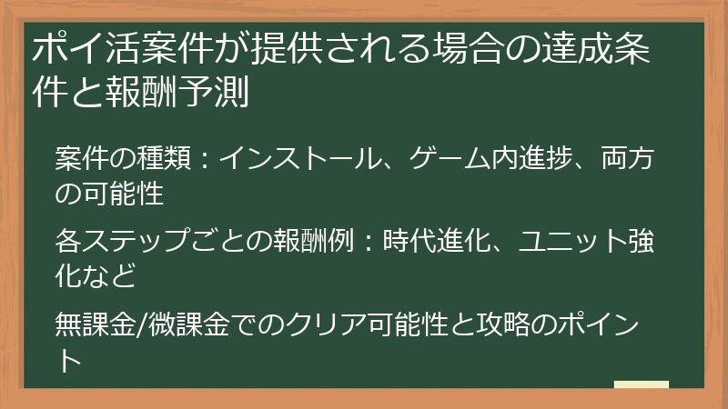 ポイ活案件が提供される場合の達成条件と報酬予測