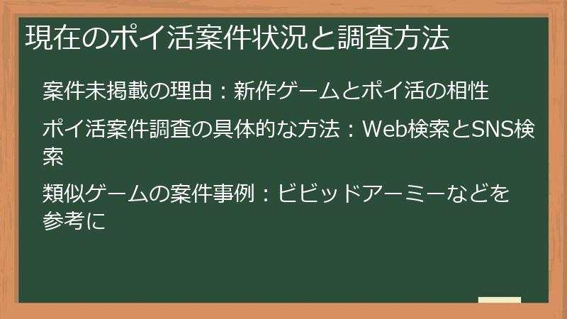 現在のポイ活案件状況と調査方法