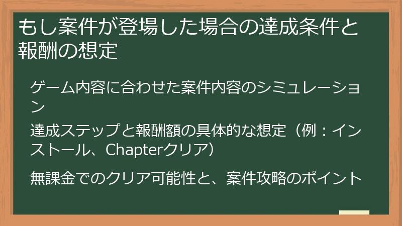 もし案件が登場した場合の達成条件と報酬の想定