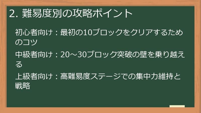 2. 難易度別の攻略ポイント