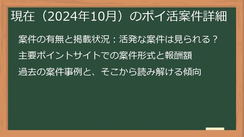 現在（2024年10月）のポイ活案件詳細