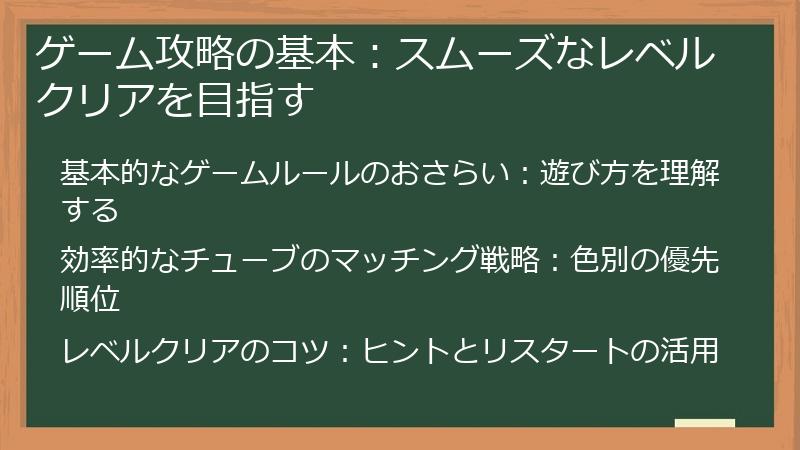 ゲーム攻略の基本：スムーズなレベルクリアを目指す