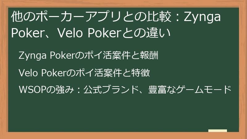 他のポーカーアプリとの比較：Zynga Poker、Velo Pokerとの違い