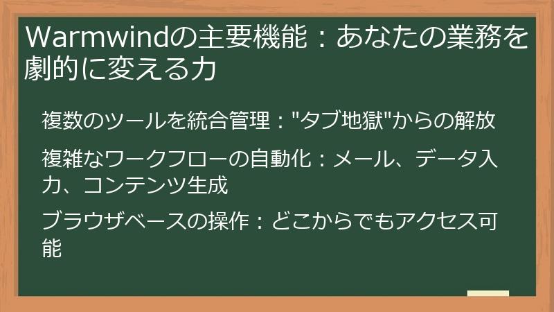 Warmwindの主要機能：あなたの業務を劇的に変える力