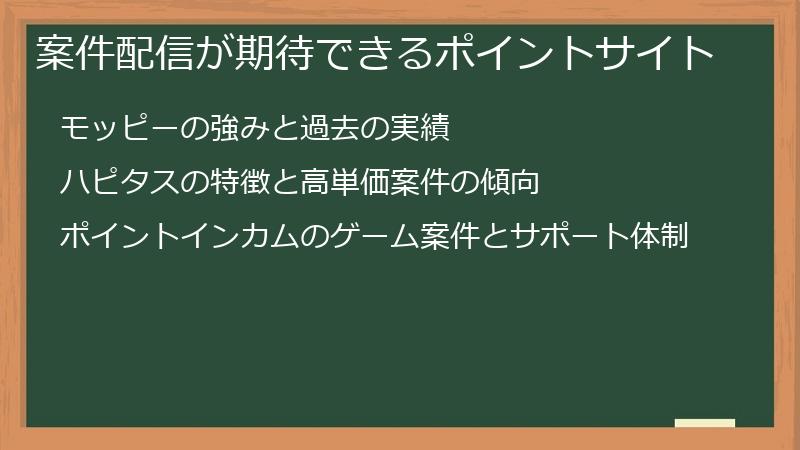 案件配信が期待できるポイントサイト