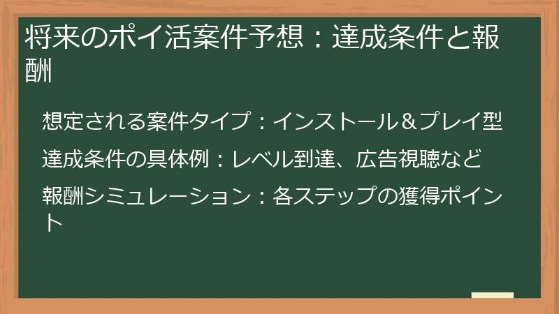 将来のポイ活案件予想：達成条件と報酬