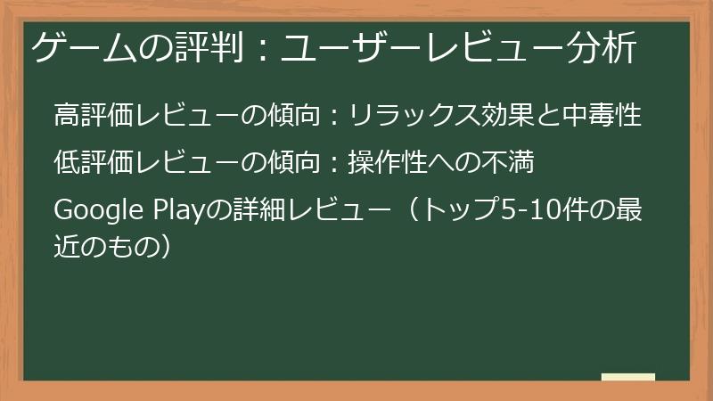 ゲームの評判：ユーザーレビュー分析