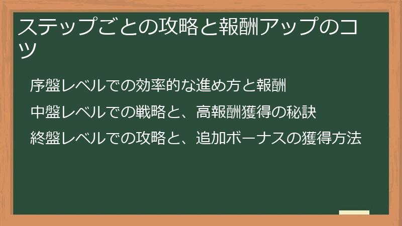 ステップごとの攻略と報酬アップのコツ