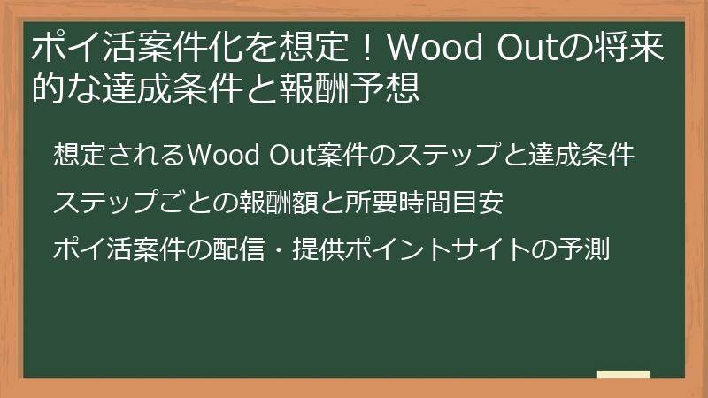 ポイ活案件化を想定！Wood Outの将来的な達成条件と報酬予想