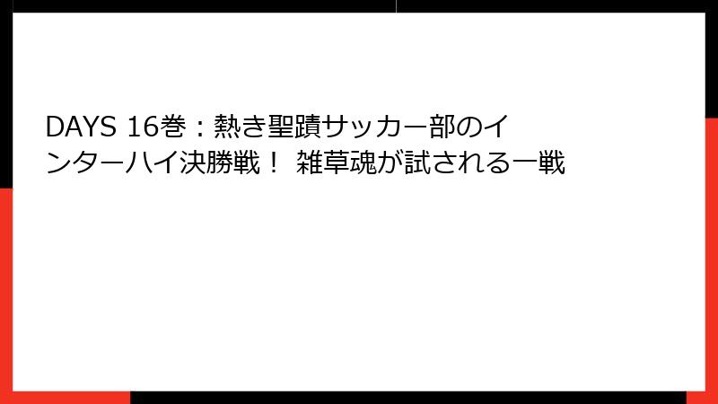 DAYS 16巻：熱き聖蹟サッカー部のインターハイ決勝戦！ 雑草魂が試される一戦