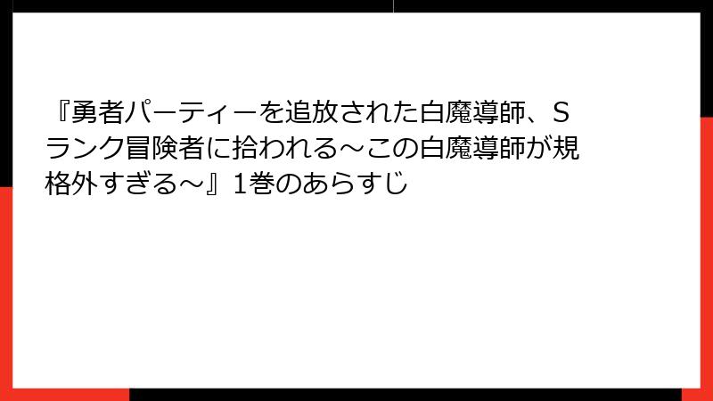 『勇者パーティーを追放された白魔導師、Sランク冒険者に拾われる～この白魔導師が規格外すぎる～』1巻のあらすじ
