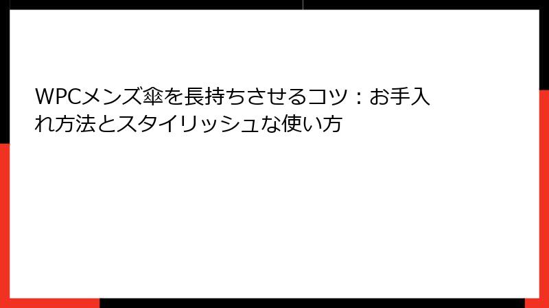 WPCメンズ傘を長持ちさせるコツ：お手入れ方法とスタイリッシュな使い方