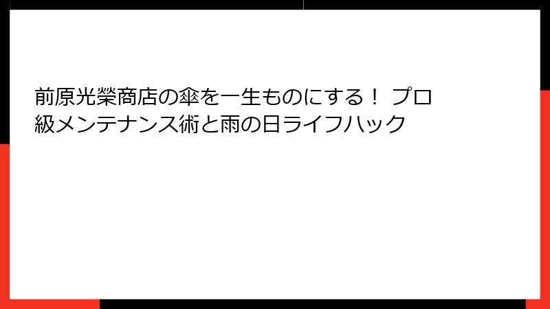 前原光榮商店の傘を一生ものにする！ プロ級メンテナンス術と雨の日ライフハック