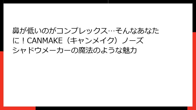 鼻が低いのがコンプレックス…そんなあなたに！CANMAKE（キャンメイク）ノーズシャドウメーカーの魔法のような魅力