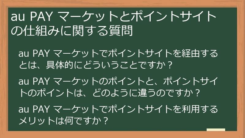 au PAY マーケットとポイントサイトの仕組みに関する質問