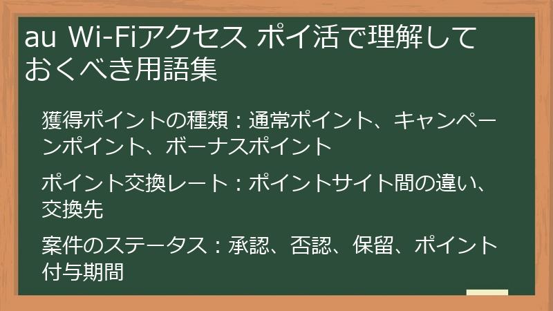 au Wi-Fiアクセス ポイ活で理解しておくべき用語集