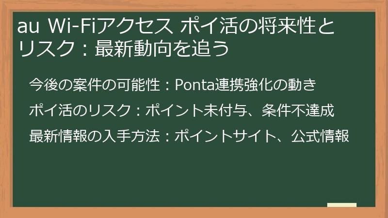 au Wi-Fiアクセス ポイ活の将来性とリスク：最新動向を追う