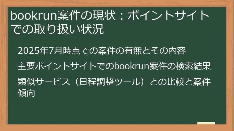 bookrun案件の現状：ポイントサイトでの取り扱い状況