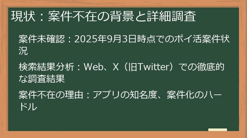 現状：案件不在の背景と詳細調査