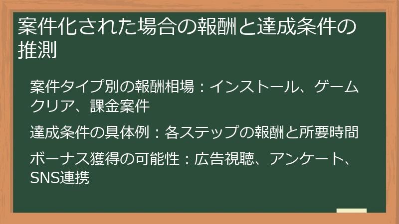 案件化された場合の報酬と達成条件の推測