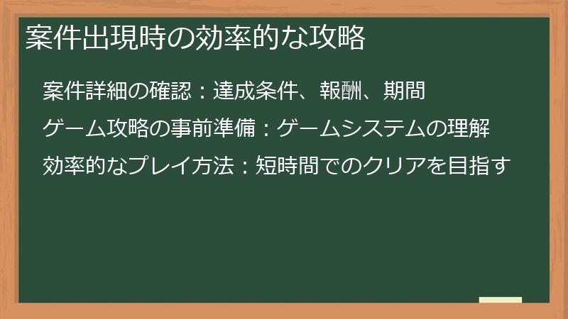 案件出現時の効率的な攻略