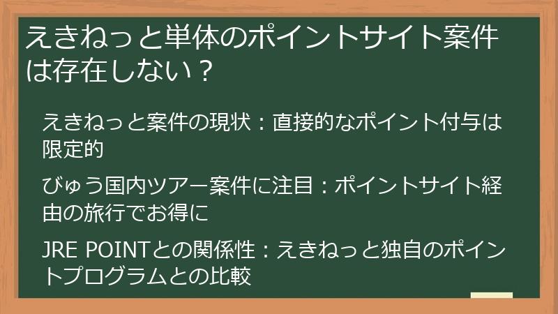 えきねっと単体のポイントサイト案件は存在しない？