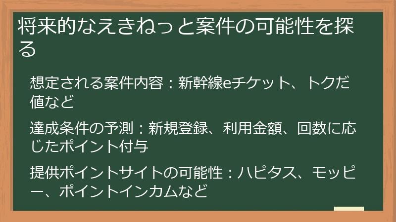 将来的なえきねっと案件の可能性を探る
