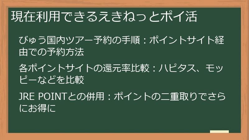 現在利用できるえきねっとポイ活