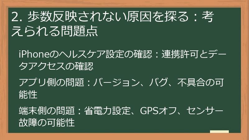 2. 歩数反映されない原因を探る：考えられる問題点