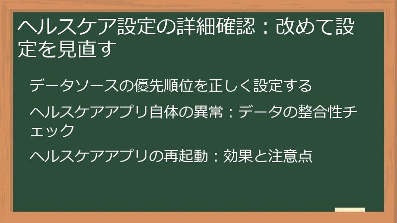 ヘルスケア設定の詳細確認：改めて設定を見直す