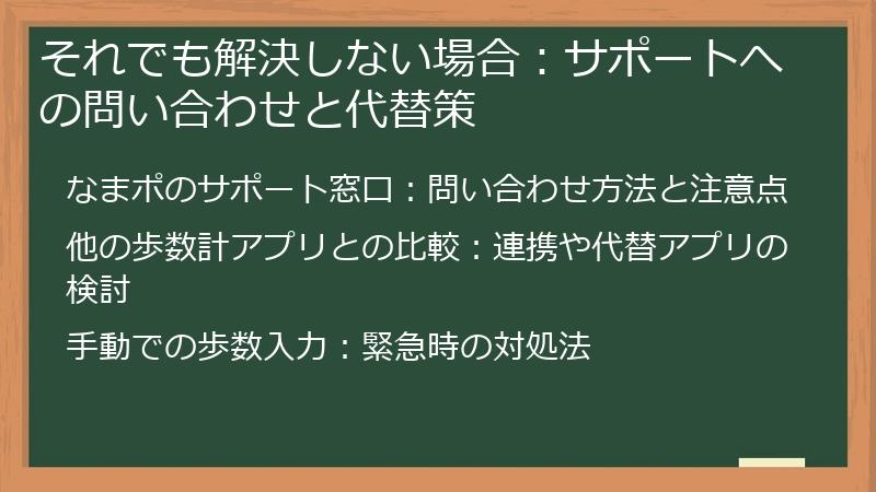 それでも解決しない場合：サポートへの問い合わせと代替策