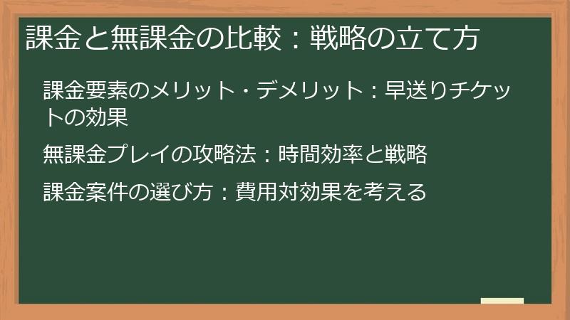 課金と無課金の比較：戦略の立て方