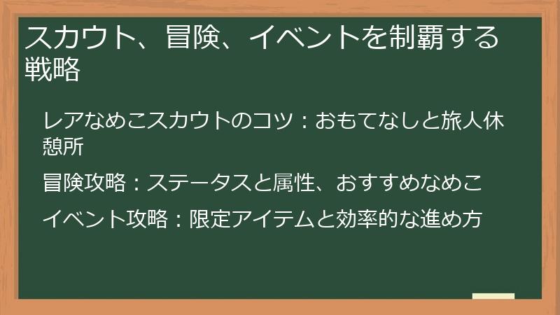スカウト、冒険、イベントを制覇する戦略