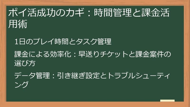 ポイ活成功のカギ：時間管理と課金活用術