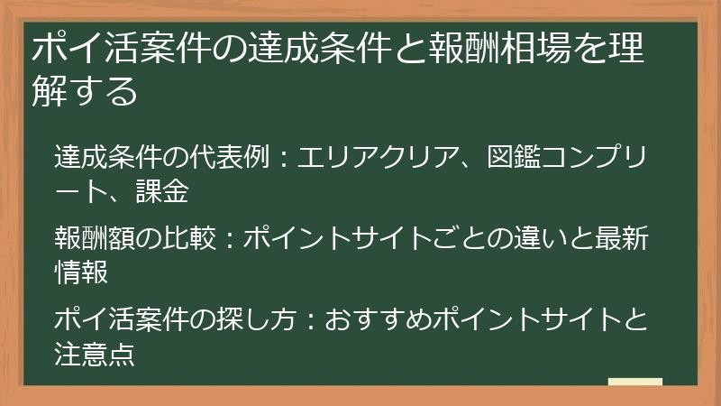 ポイ活案件の達成条件と報酬相場を理解する